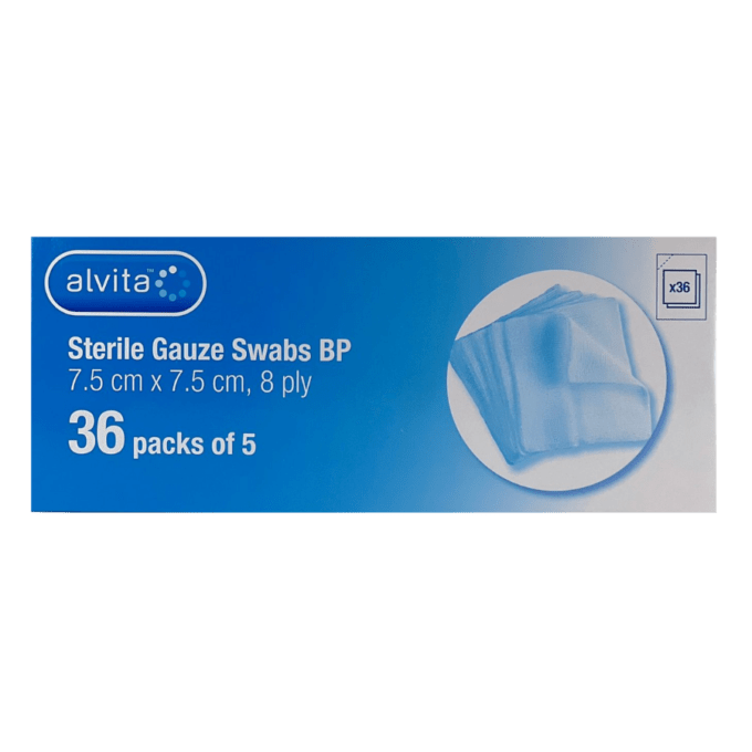 Sterile Gauze Swabs 7.5cm x 7.5cm 8ply (36 packs of 5)