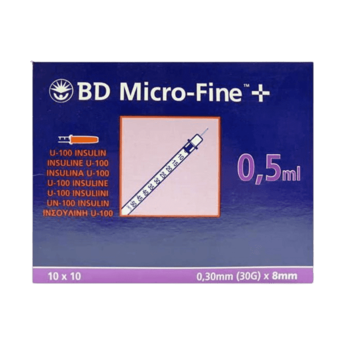 B-D Microfine Insulin Syringes 0.5ml x 8mm 30G (100)