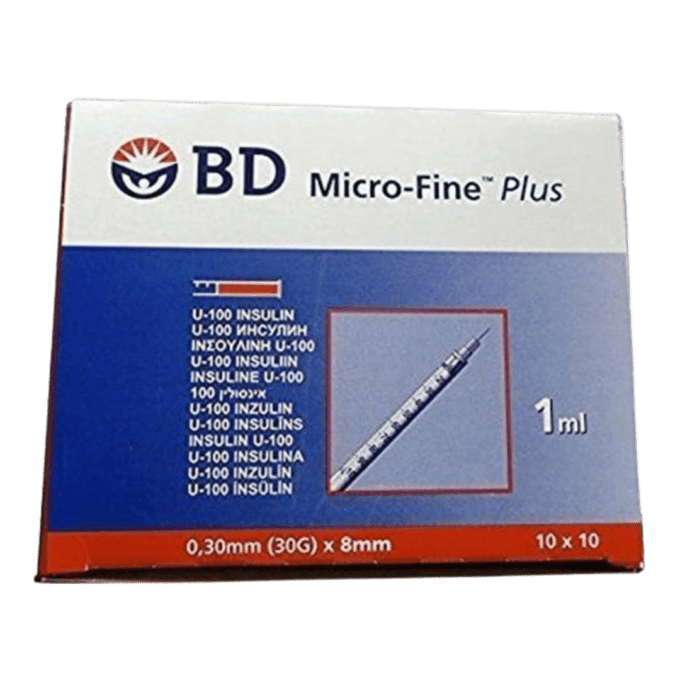 B-D Microfine Insulin Syringes 1ml x 8mm 30G (100)