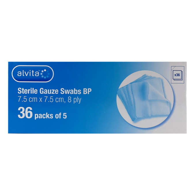 Sterile Gauze Swabs 7.5cm x 7.5cm 8ply (36 packs of 5)