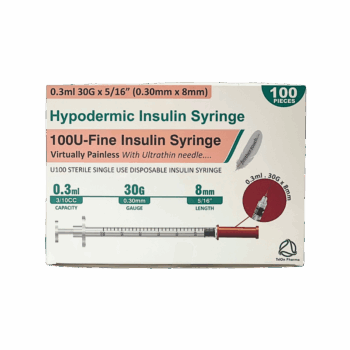 Hypodermic Insulin Syringe 0.3ml x 8mm 30G (100)